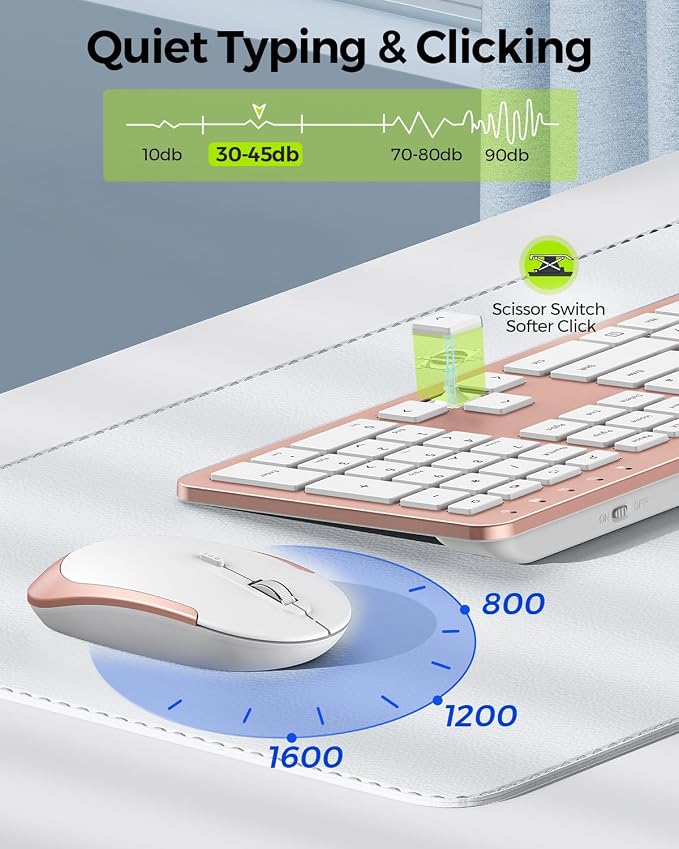 seenda Wireless Keyboard and Mouse Combo, Slim Full-Size Design | Quiet typing and mouse clicks, 2.4G USB receiver, Adjustable DPI mouse, Compatible for Windows PCs/laptops, Rose Gold - Image 3