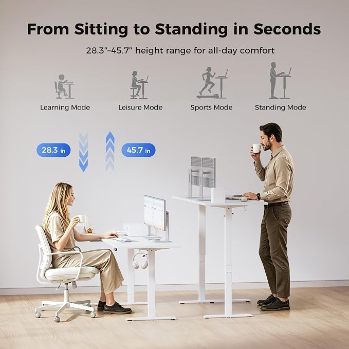 Agilestic 55 * 28 Inch Reversible L Shaped Electric Standing Desk, White | Reversible left-right installation, L-shape Workspace, Sturdy Steel Frame, Memory Presets, Hooks, 176 lbs, Easy Assembly - Image 5
