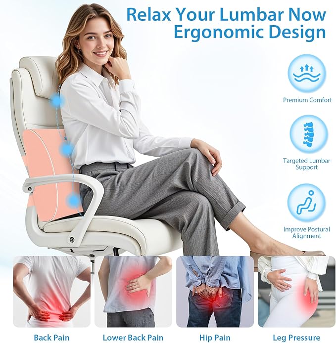SweetSlubr Lumbar Support Pillow for Office Chair, Back Support(Pink,XL) | 4.7" Thick, Memory Foam, Adjustable Straps, Machine Washable Mesh Cover, Lower Back Pain Relief for Office, Car & Gaming - Image 5