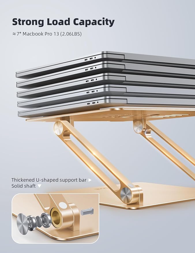 Lamicall Adjustable Laptop Stand for Desk for MacBook Air Pro HP 10-17.3'' | Aluminum Computer Notebook Holder, Portable Laptop Riser, Foldable Ergonomic Office Desk Accessories for Dell XPS Gold - Image 5