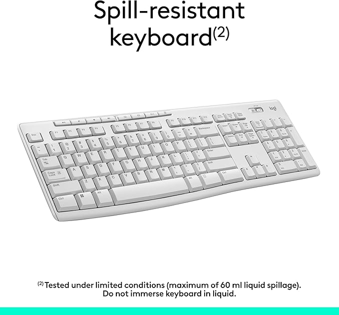 Logitech MK270 Full Size Wireless Keyboard and Mouse Combo - Off White | Full size keyboard with spill-resistant design, compact ambidextrous mouse, connect via single included USB-A Nano Receiver - Image 4