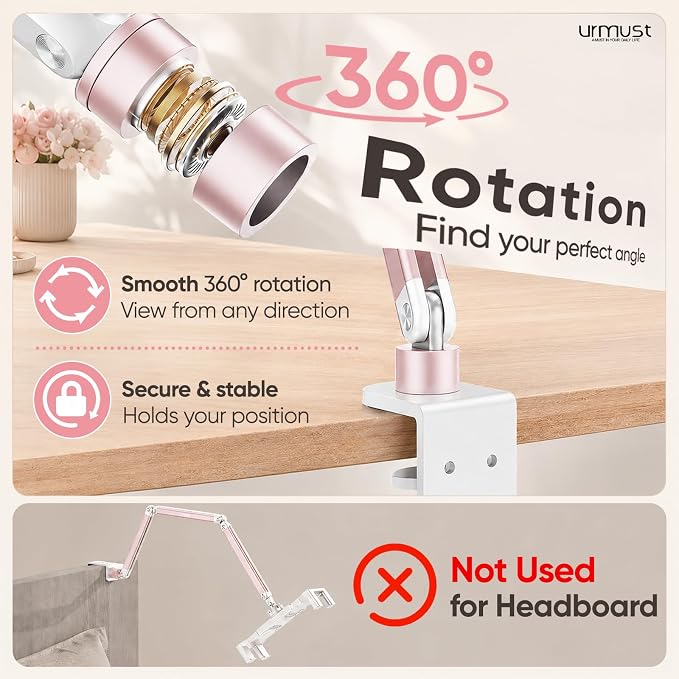 Portable Monitor Stand up to 18.5", iPad Stand for Desk, Pink | Aluminum Arm, Portable Monitor Holder 15.6", Adjustable Desktop Tablet Mount, Second Screens - Image 3