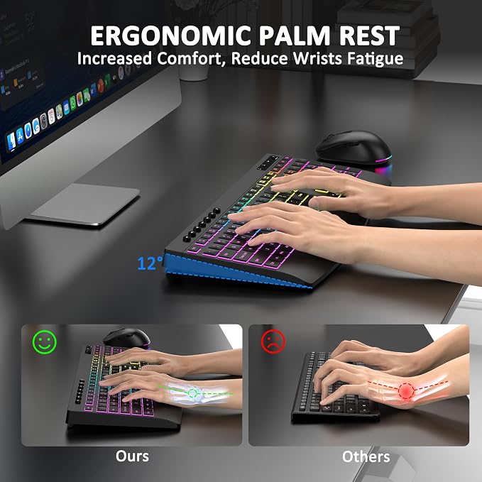 Wireless Keyboard and Mouse Combo, 9 Backlit Effects, 4000mAh Rechargeable Backlit Keyboard with Wrist Rest, 6 Button Mouse, 2.4G Full Size Quiet Keyboard Set for Computer, PC, Laptop, Mac, Windows - Image 2