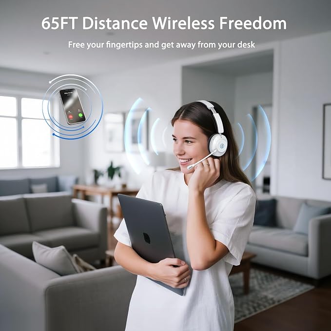 Bluetooth Headset with Microphone, Wireless Headset AI Noise Cancelling | Computer Headphone for Clear Call＆Meeting 47H Work, Dual-Mode Bluetooth 6.0 & 2.4GHz Dongle, Office/PC/Phone/Teams - Image 7