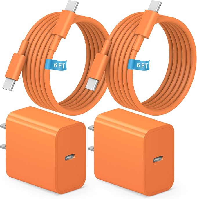 for iPhone 17 16 15 Charger Fast Charging 6FT Cable 20W USB C Block Orange | 2Pack [ETL Safety Certified] Charging Cord with Type C Cube for iPhone 17/17 Pro/17 Pro Max/16/16 Pro/16 Pro max/15 by MYBEER