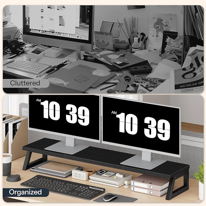 HOOBRO Dual Monitor Stand Riser, 39 Inch Large Computer Monitor Stand for 2 Monitors, Computer Monitor Riser, Desk Shelf Organizer for Office Desk, Accessories, Black BB121CJ01 - Image 7
