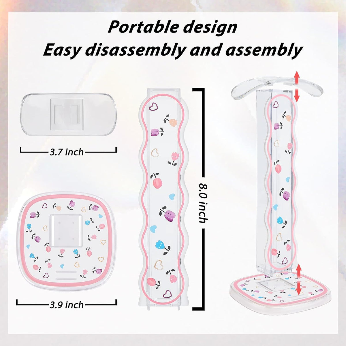 CamyCosy Headphone Holder for Desk, Gaming Headset & Earphone Stand with Tulip Flowers Pattern - Image 2