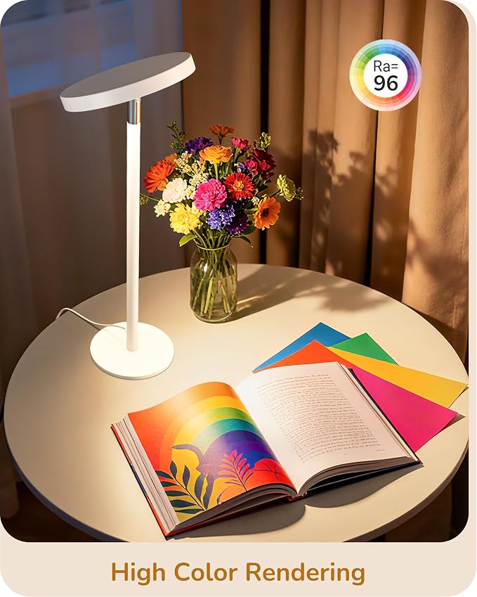EDISHINE LED Desk Lamp, Table Lamp with High CRI 90+, 2 Adjustable Height | 5%-100% Dimmable & 3 Color Temperature, Touch Control, Modern Style for Home Office, Living Room, White - Image 2