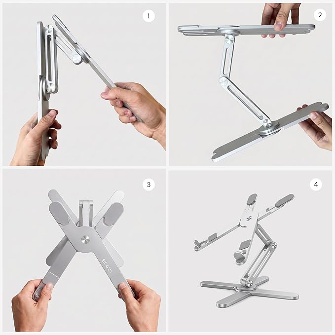 Model-X 2.0 Laptop Stand, Laptop Stand for Desk Adjustable Height | 360 Rotating Laptop Riser Aluminum Portable Foldable Computer Stand for MacBook Pro Air 10–17 in (Polar White) - Image 2