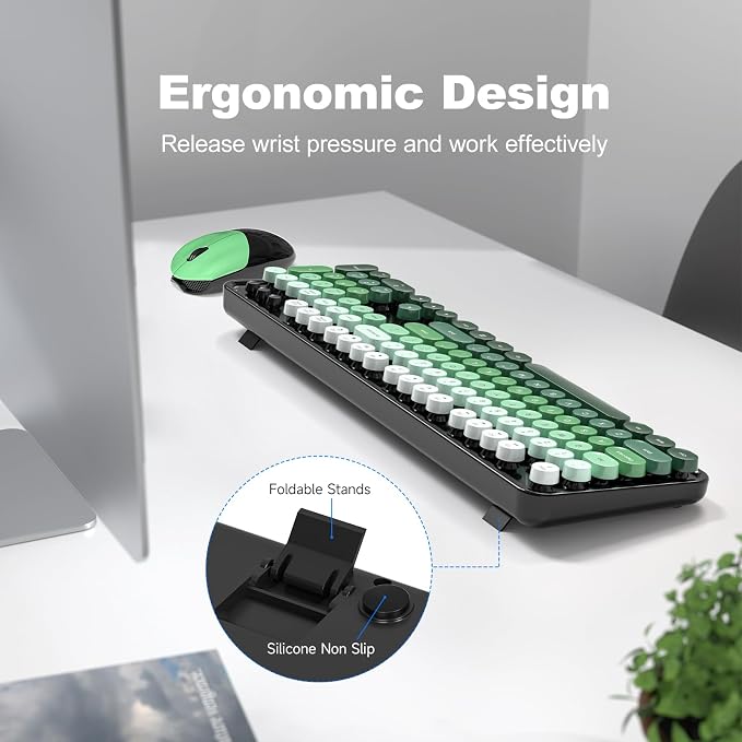 MOFII Wireless Keyboard and Mouse Combo, 2.4GHz Retro Typewriter Keyboard Full Size, Cute Wireless Mice, USB Dongle Plug and Play, for Laptop, PC, Desktop, Windows (Black Green Gradient Color) - Image 3