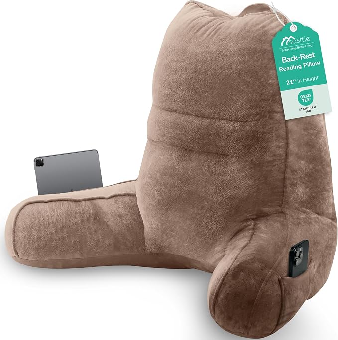 Sasttie Reading Pillow for Bed, Back Pillow for Sitting Up, Light Brown | 21" Backrest Support Cushion for Couch, Sofa, and Floor, Dorm Essentials, OEKO-TEX, Adjustable Down Alternative Fill by SASTTIE
