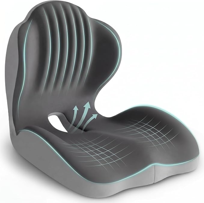 Ergonomic Seat Cushion with Lumbar Support (Grey) | Office Chair Seat Cushion, Memory Foam Orthopedic Cushion with Tailbone Hollow, Sciatica & Back Pain Relief for Long Sitting by Unknown