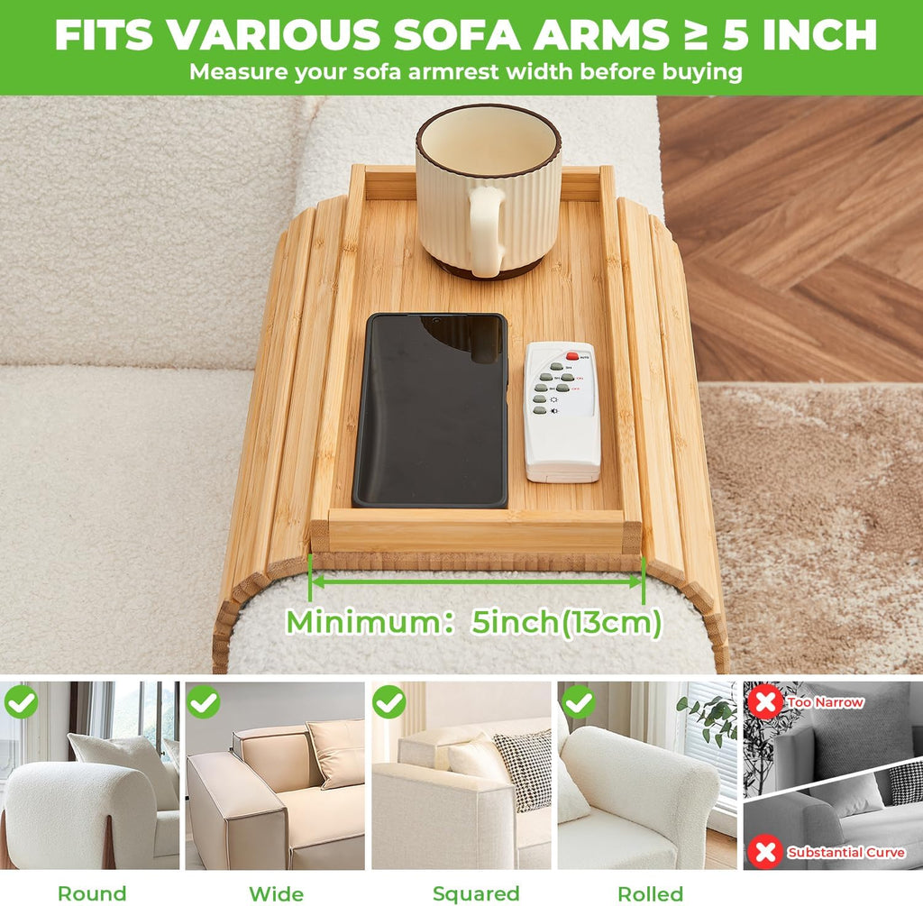 Bamboo Sofa Arm Tray, Anti Falling Couch Arm Tray Table, Foldable Couch Armrest Table, Portable Sofa Armrest Trays Cup Holder for Drink, Cups, Phone, Snacks, Remote - Image 5