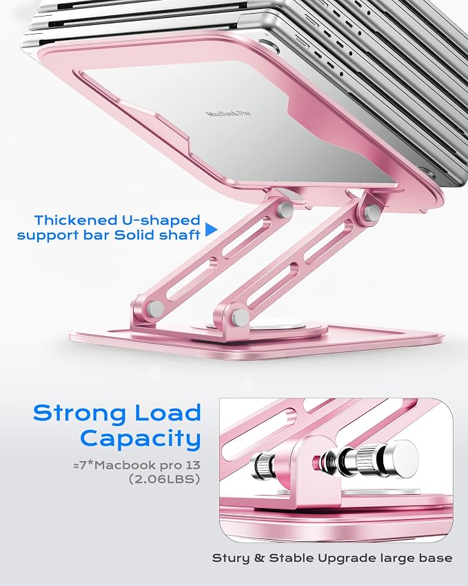 LOXP Adjustable Laptop Stand, Computer Stand with 360 Rotating Base | Ergonomic Laptop Riser Mount for Desk Foldable Protable Computer Desk Fits with MacBook Pro Air - Image 5