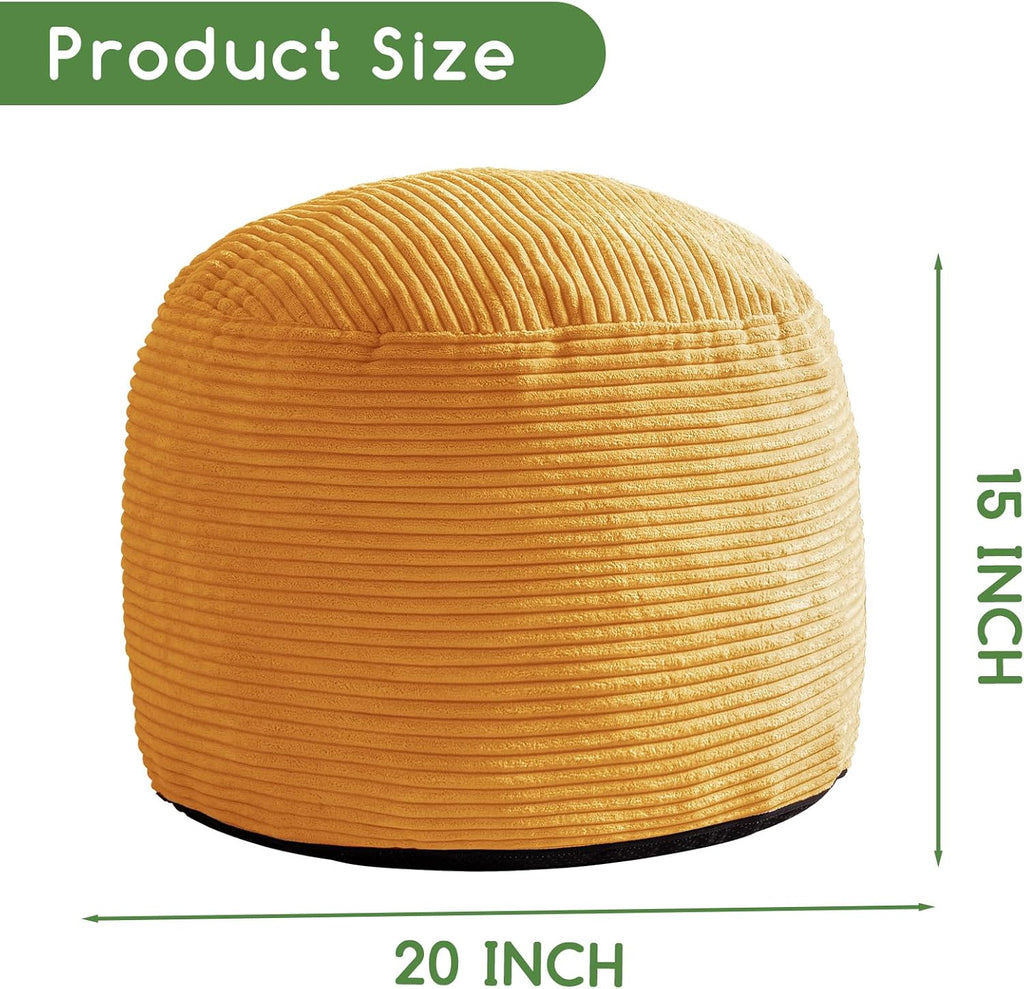 HIGOGOGO Round Stuffed Pouf Ottoman, Corduroy Poufs with Foam Chunk Filling, Furry and Fluffy Pouf Foot Stool Storage Ottoman, 20 X 15 Floor Poufs Foot Rest for Living Room, Orange - Image 2