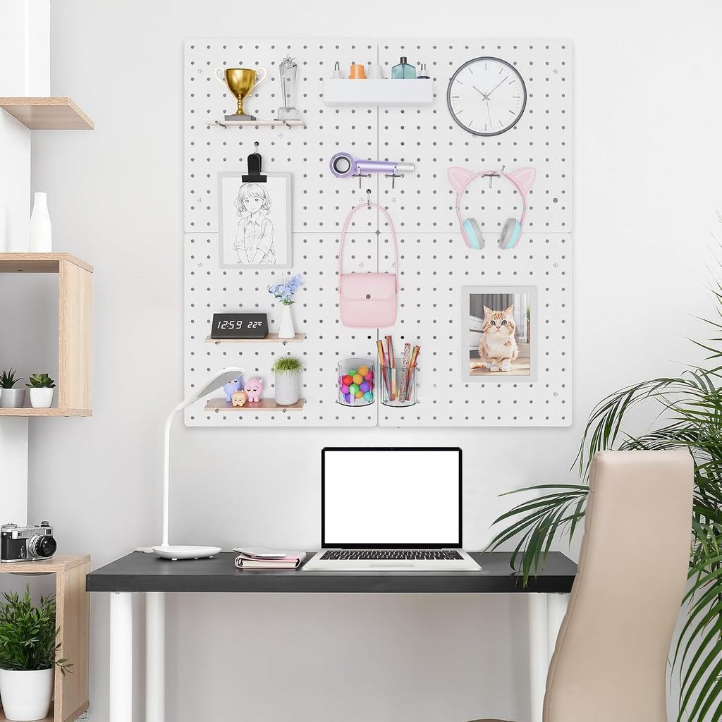 FZK Modular Plastic Peg Board Wall Organizer Kit, 12x12, White - Image 2