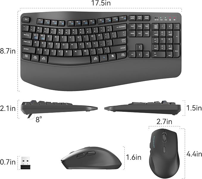 Wireless Keyboard and Mouse Combo,2.4G Full Size Ergonomic Wave Keys(Gray) | Cordless Keyboard with Wrist Rest,3-Level DPI Ergonomic Mouse for Office and Home,Windows/Mac OS/Desktop/Laptop/PC - Image 9
