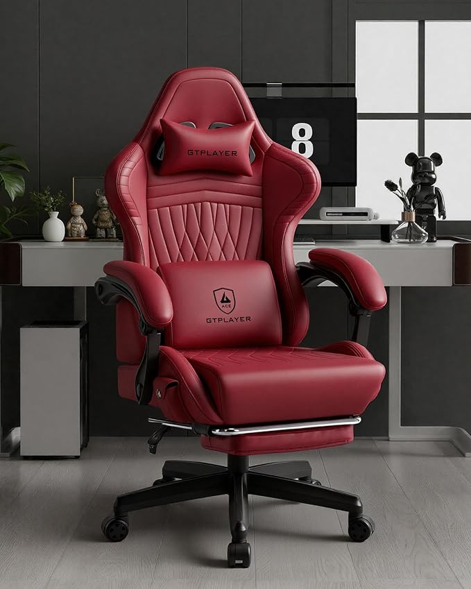 GTPLAYER Gaming Chair with Speakers, Video Game Chairs with Footrest, PC Gamer Chairs for Adults - Padded High Back Ergonomic Reclining Silla Gamer, Linkage Armrest, Ace Pro, Wine Red New - Image 2
