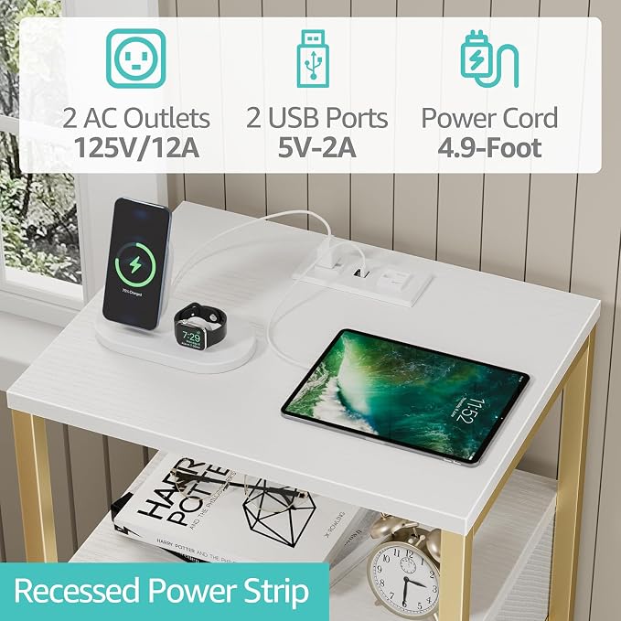 BOLUO Nightstand with Charging Station, LED Night Stand with 2 Fabric Drawers, Bedside Table with USB Ports and Outlets, Nightstand for Bedroom Modern - Image 6
