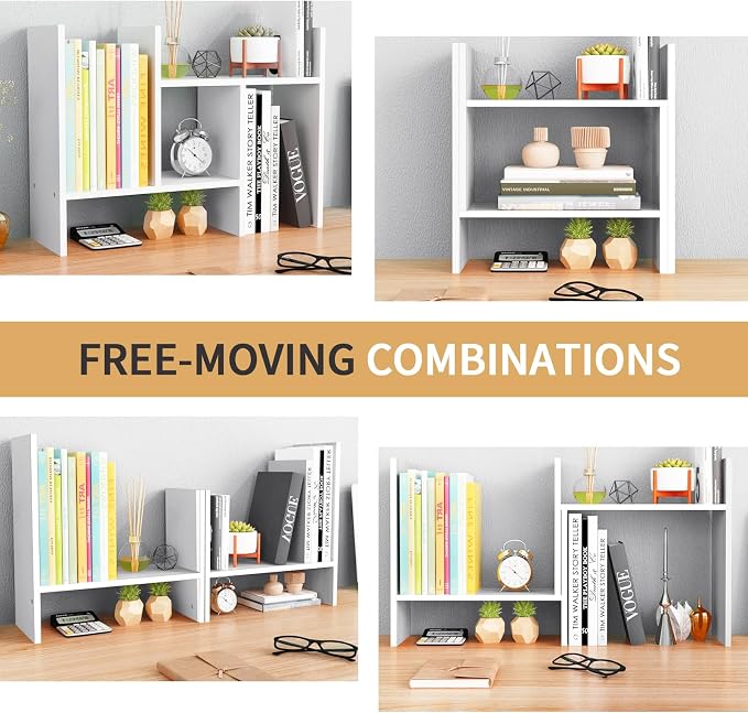 CITLOW Desktop Shelf Organizer - Adjustable Wood Desktop Bookshelf, Table Top Shelves, Desk Book Organizer for Office Supplies and Home Décor (White) - Image 7