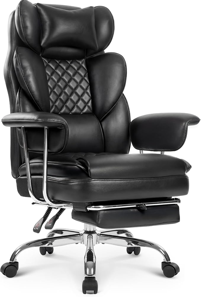 NEO CHAIR Big & Tall Leather Office Chair, High Back, Lumbar Support, Black | Gaming Chair for Adults and Computer Use, Reclining Office Chair with Foot Rest, Massage, Comfy Design and Heavy Duty Support by NEOCHAIR