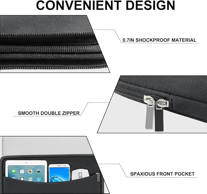 Laptop Sleeve Case 14 inch, Shockproof Protective Laptop Cover Carrying Computer Bag with Accessory Pocket Portable Computer Case for 14" MacBook, HP, Dell, Lenovo, Acer, Grey - Image 3