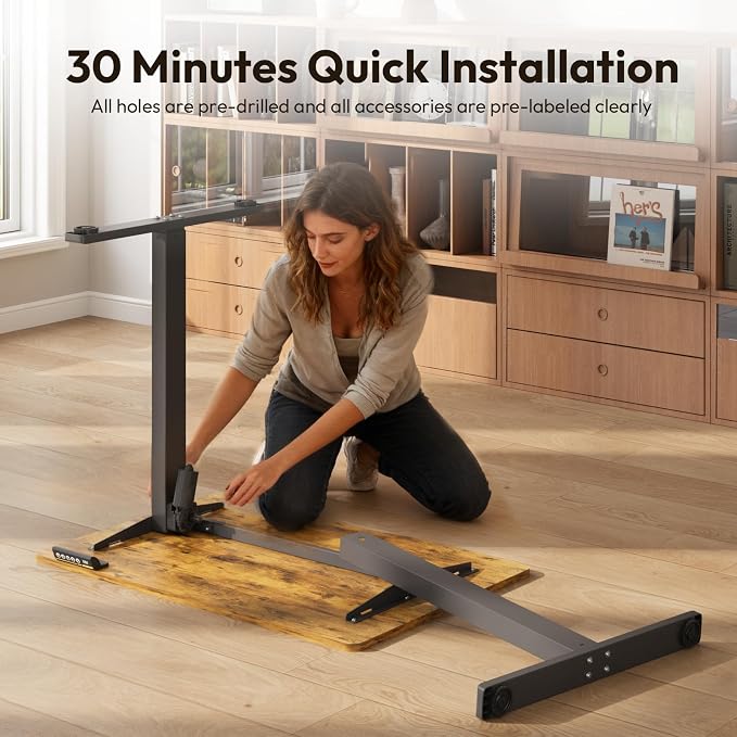 32 x 24 Inch Height Adjustable Standing Desk, 3 Presets, Brown | 32 x 24 in Desktop, 28.3–46.5 in Height, 2+3 Controls, ≤45 dB, 154 lb Capacity, 2 Hooks - Image 9