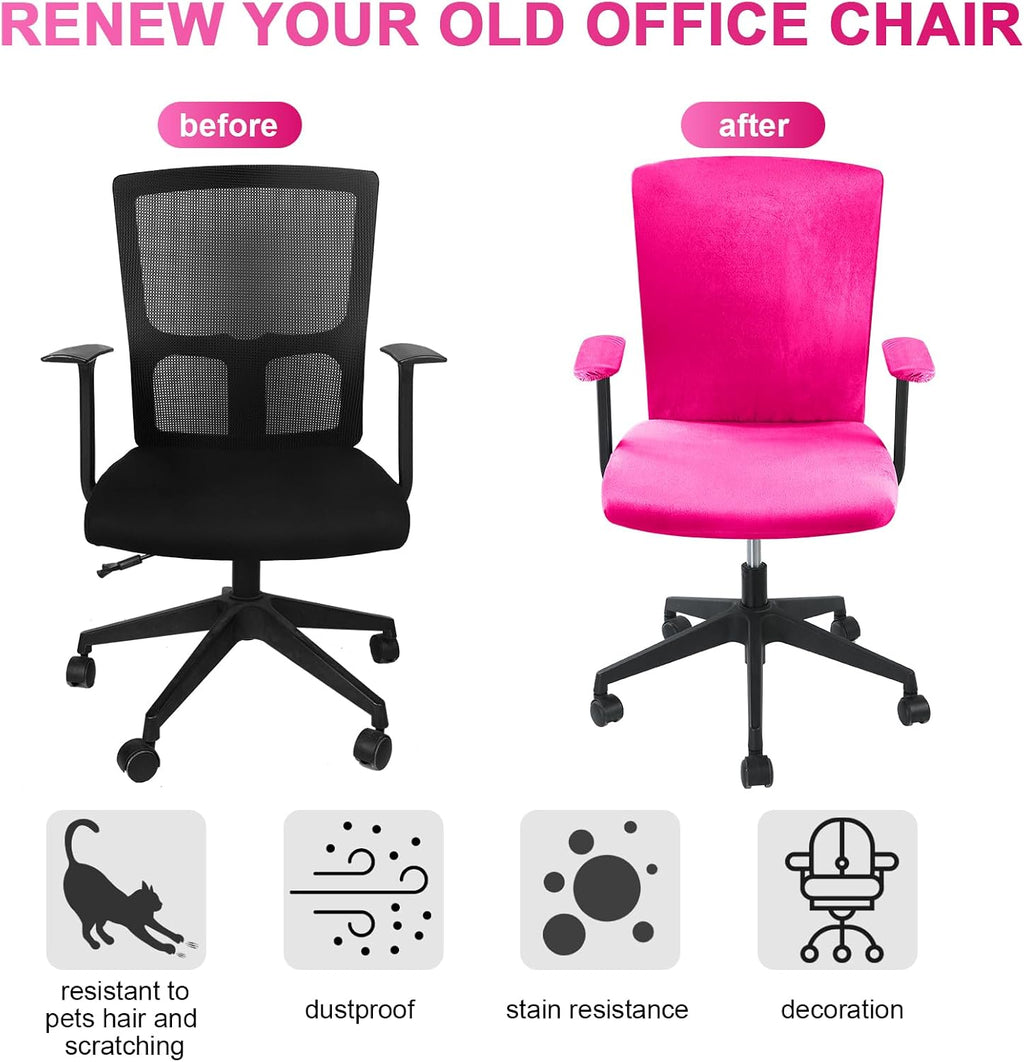 4 Pcs Office Chair Covers Set with Armrest, Stretchable,Rose Red - Image 4