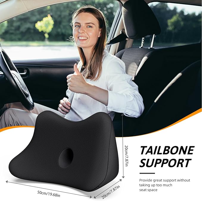 Benazcap Lumbar Support Pillow for Car, Lower Back Support Pillow for Sciatica & Back Pain Relief, 2 in 1 Memory Foam Seat Cushion for Office Chair, Car Seat - Black - Image 6