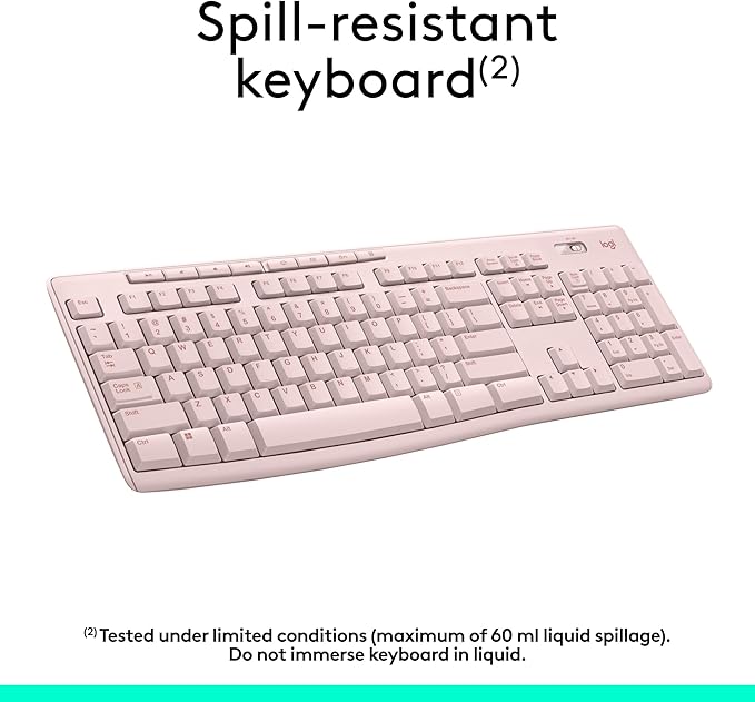 Logitech K270 Full Size Wireless Keyboard for Windows - Rose | Full-size keyboard with number pad, 8 multimedia keys, includes USB-A receiver, 2-year battery, compatible with PC, laptop - Image 5