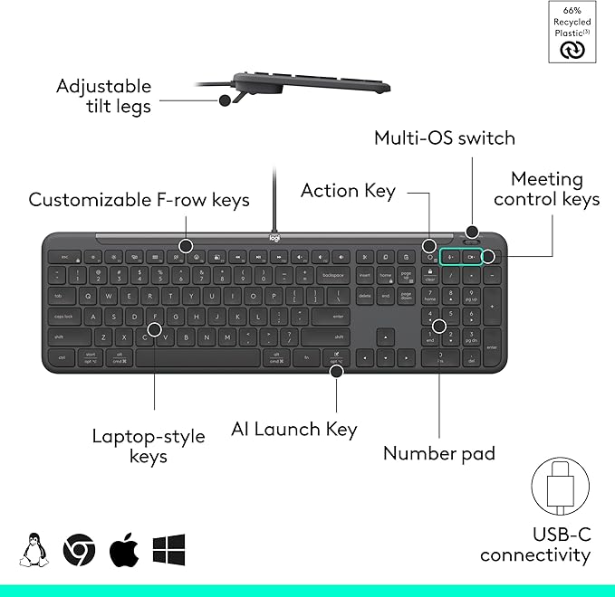 Logitech Signature Slim MK625 for Business Keyboard and Mouse - Graphite | Optical wired mouse, full-size keyboard, plug-and-play, compatible with Windows, Mac, Chrome, PC, laptops, for business - Image 6