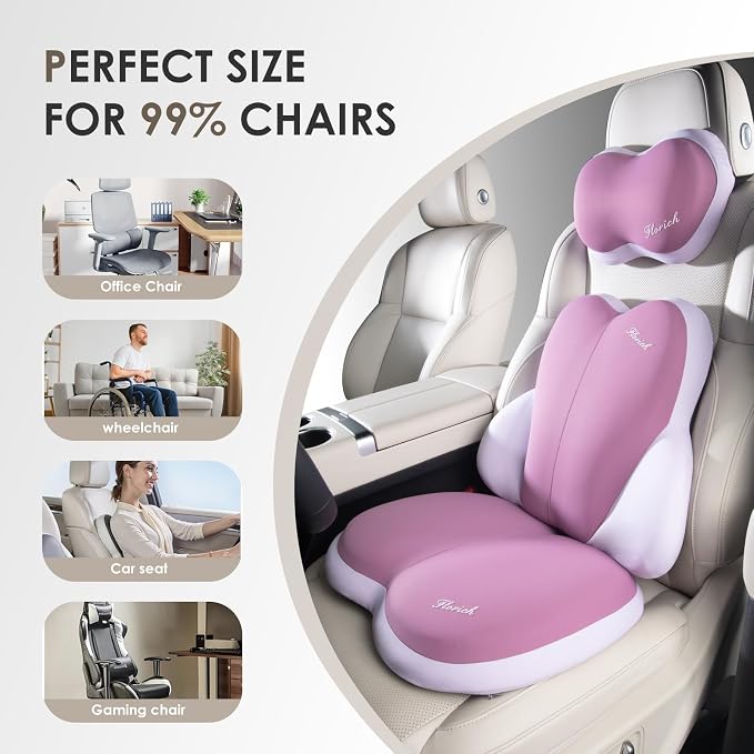 3 PCS Seat Cushion for Carseat Lumbar Support Pillow Car Neck Headrest Pillows Ultrathick Memory Foam Seat Pads Pressure Relief Back Cushion for Office Chair(Purple) - Image 2