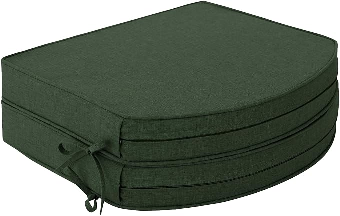 Outdoor Chair Cushions D Shaped, Set of 2, 17 x 16 in, Olive Green | Water Resistant, Fade Resistant, Patio Furniture Seat Chair Pads Replacement with Ties, Non-Slip Bottom, Removable Cover by Unknown