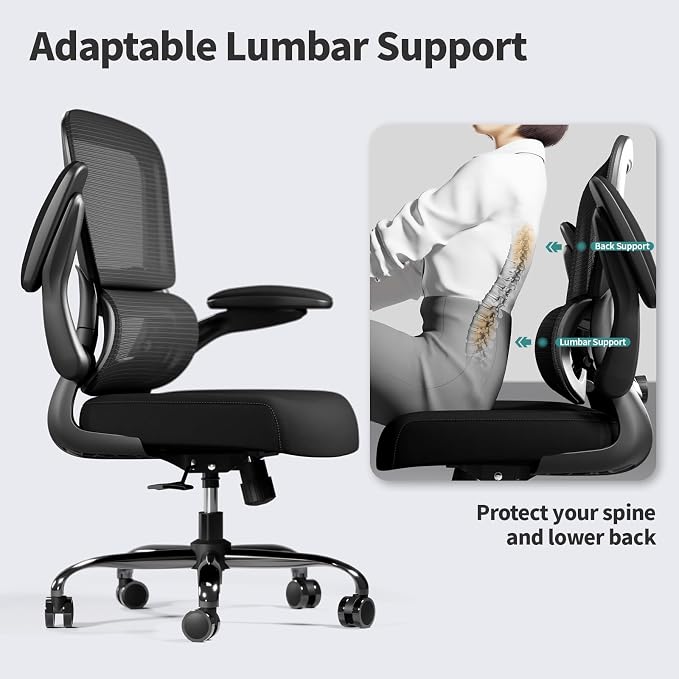 TRALT Office Chair - Ergonomic Desk Chair with Adjustable Lumbar Support, Mesh Computer Chair, Executive Chairs for Home Office Comfortable Lumbar Support Black Pack of 4 - Image 7