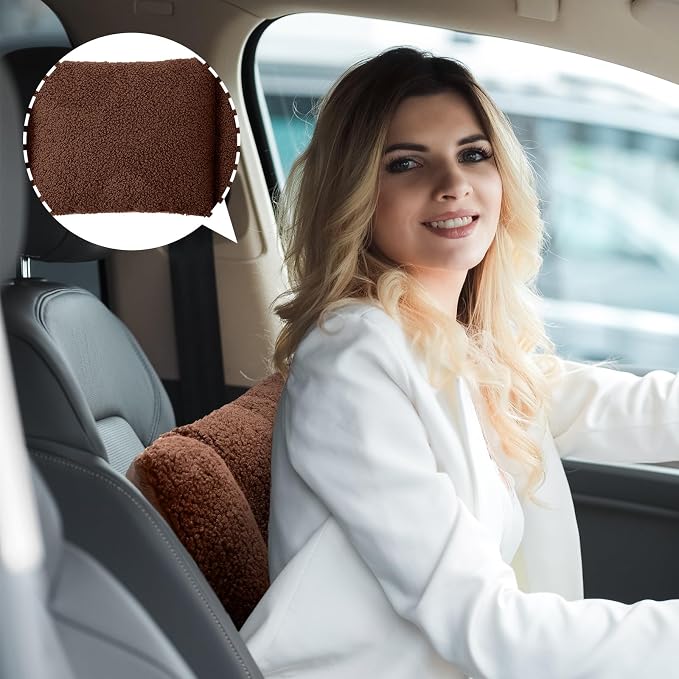 Queekay Fleece Lumbar Support Pillow 3 Section Back Pillow Office Chair for Back Support Comfortable Lumbar Cushion for Car Seat Pain Relief Sofa Rest(Brown) - Image 4