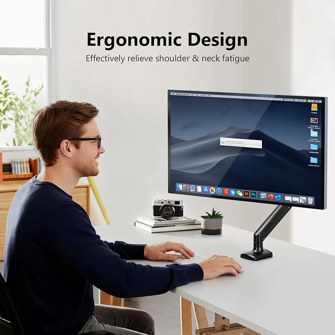 Single Monitor Mount for 13-32 Inch Screens, Gas Spring Monitor Arm with Height Adjustable VESA Bracket, Stand Holds 4.4-19.8lbs, Clamp and Grommet Installation - Image 4