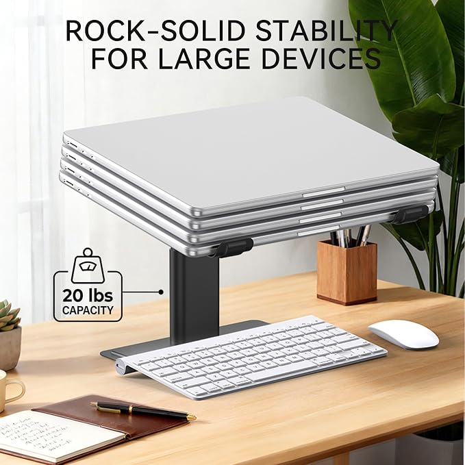 SOUNDANCE Adjustable Laptop Stand, Ergonomic Aluminum Riser for 10-17.3” Notebooks, Ventilated Metal Holder with Height Alignment for Desk Workspace, Black - Image 7