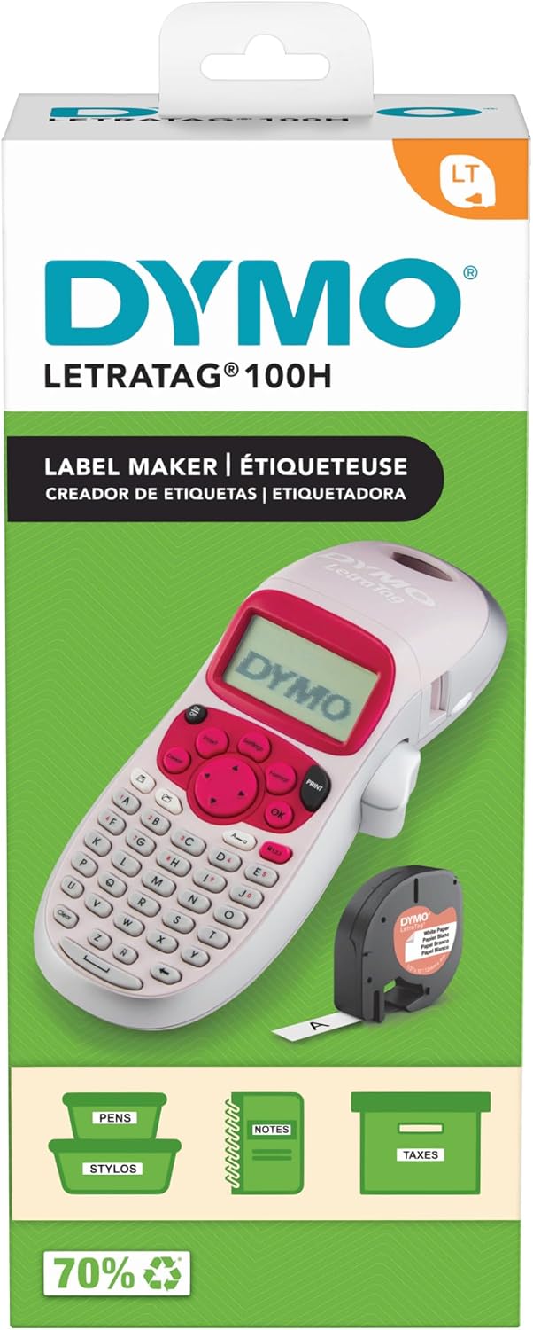 DYMO LetraTag LT-100H Handheld Aesthetic Label Maker, ABC Keyboard Label Printer with Easy-to-Use, 13 Character LCD Screen, Great for Home & Office Organization, Pink - Image 10