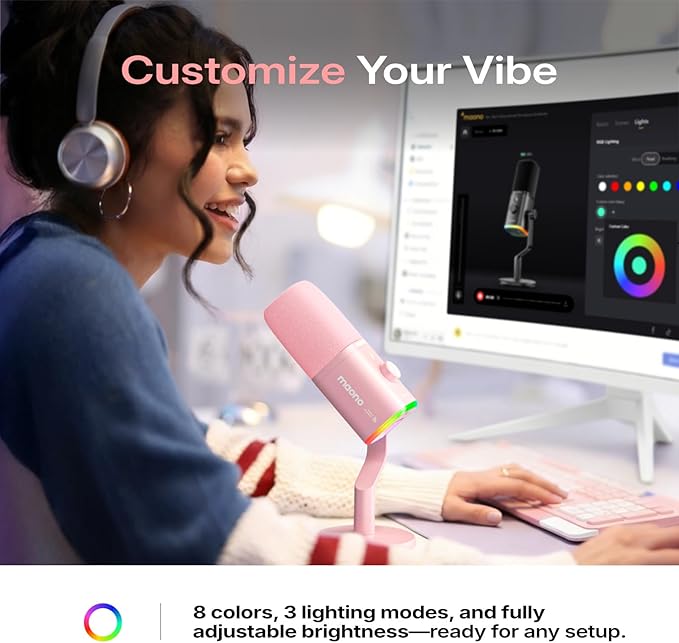 MAONO PD100W Wireless Dynamic Gaming Microphone for PC with USB-C Receiver | One-Click Noise Reduction,Custom RGB,Mute,Monitoring, Companion App,Wireless Desktop Mic for Creator, Stream, Podcast, Pink - Image 6