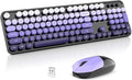 Wireless Keyboard and Mouse Combo, 2.4GHz Retro Full-Size Typewriter Keyboard with Number Pad and Wireless Mouse for PC/Laptop/Desktop/Windows (Black Purple Colorful) by Unknown
