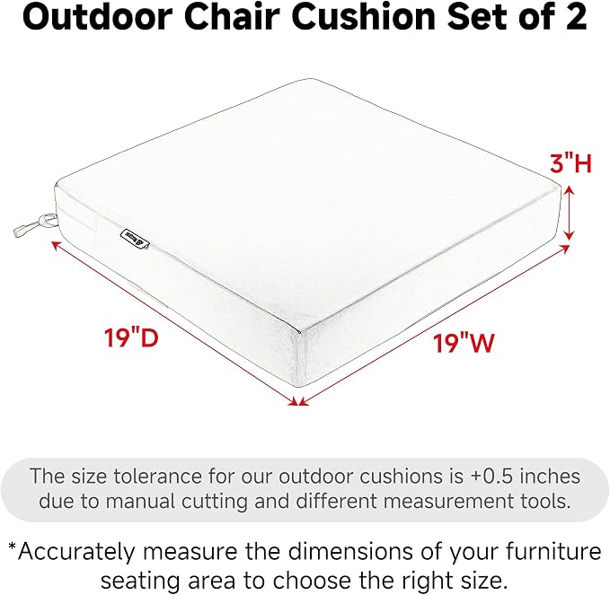 Favoyard Patio Chair Cushions 19 x 19 x 3 Inch Waterproof Outdoor Seat | Cushions for Patio Furniture 3-Year Color Fastness Garden Sofa Couch Pads with Adjustable Straps Set of 2, Blue - Image 3