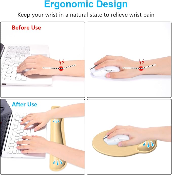 Dapesuom Keyboard Wrist Rest and Mouse Pad with Wrist Support, Cute Memory Foam Cushion for Keyboard and Mouse Set, Ergonomic Pad Rests with Non Slip Base for Easy Typing & Pain Relief, Navajo White - Image 3