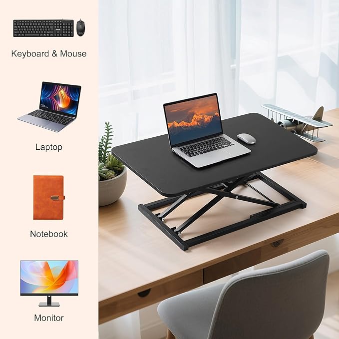 Standing Desk Converter Adjustable Height,Keyboard Riser for Stand Up Desk Riser,Computer Keyboard Stand for Desktop,Ergonomic Sit Stand Computer Workstations Black Size 23.6 Inch - Image 4