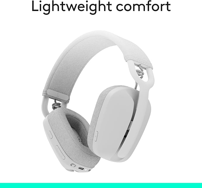 Logitech Zone Vibe 100 Wireless Over Ear Headphones - Off White | Lightweight, over ear, advanced multipoint Bluetooth, works with Teams, Google Meet, Zoom, Mac/PC - Image 9