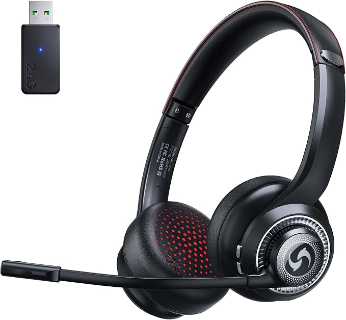 Wireless Headset with Mic for Work, Dual-Mode Headphones 50H Talk | ENC Noise-canceling Microphone, Bluetooth& 2.4GHz Dongle, Clear Calls & Mic Mute, for Laptop, PC, Phone, Office, Call Center by Surpixo