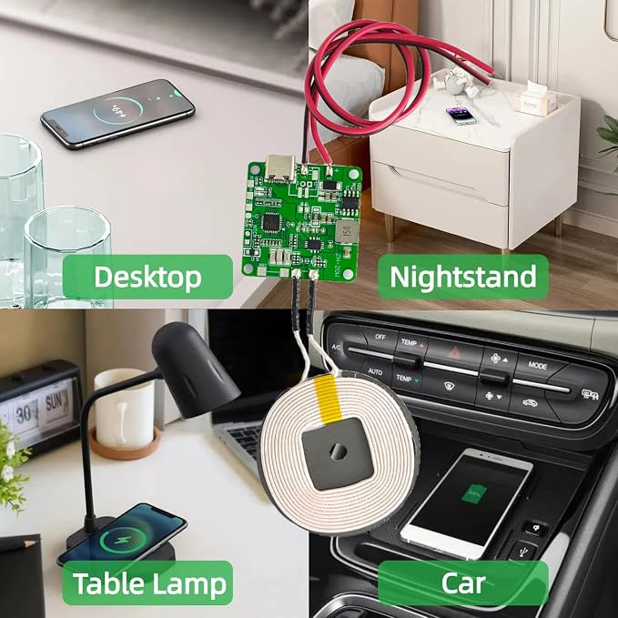 2Pcs 20W Max QI Wireless Charger PCBA Module Coil, DIY Fast Charging Circuit Board with Type-C Port, Overheating Protection for Car and Furniture Mods (with Wire) - Image 6