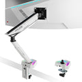 ARES WING RGB Single Monitor Arm Desk Mount for 17-45 inch Monitors, White | Monitor Arm Desk Mount Holds 35.2 lbs Heavy Duty, Adjustable Ultrawide Monitor Arm with Clamp & Grommet Base, 75/100 VESA by ARESWING