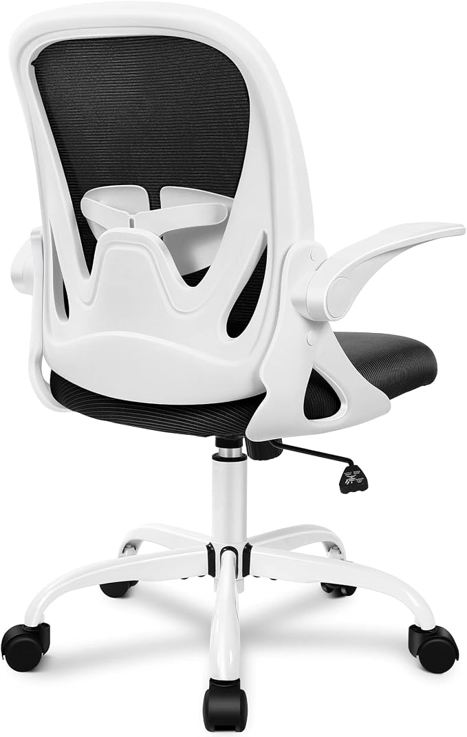 Office Chair Ergonomic Desk Chair with Adjustable Lumbar Support and Height, Swivel Breathable Desk Mesh Computer Chair with Flip up Armrests for Conference Room(White) by Primy