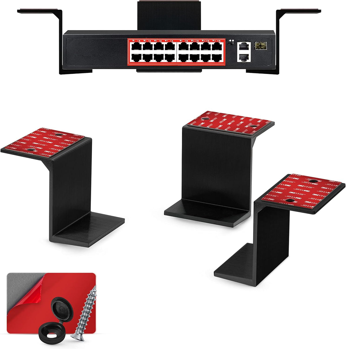 BRAINWAVZ 3” Under Desk Laptop & Device Holder Mount, Adhesive & Screw in, Devices Upto 3" - Small Computers Laptops MacBook Surface Keyboard Routers Modems Cable Box Network Switch & More (Black) by BRAINWAVZ