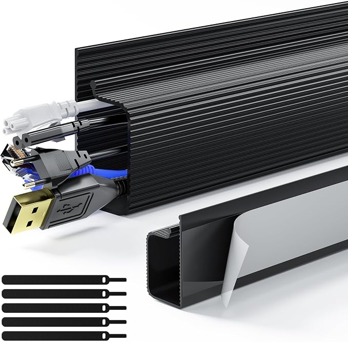 Delamu 2 Pack Safe & Tidy Cable Management Solution - Protect Kids & Pets with Home & Office Cable Management Under Desk, Cable Organizer, Cable Management Kit, Cord Organizer for Desk, 15.7in x 2 by DELAMU